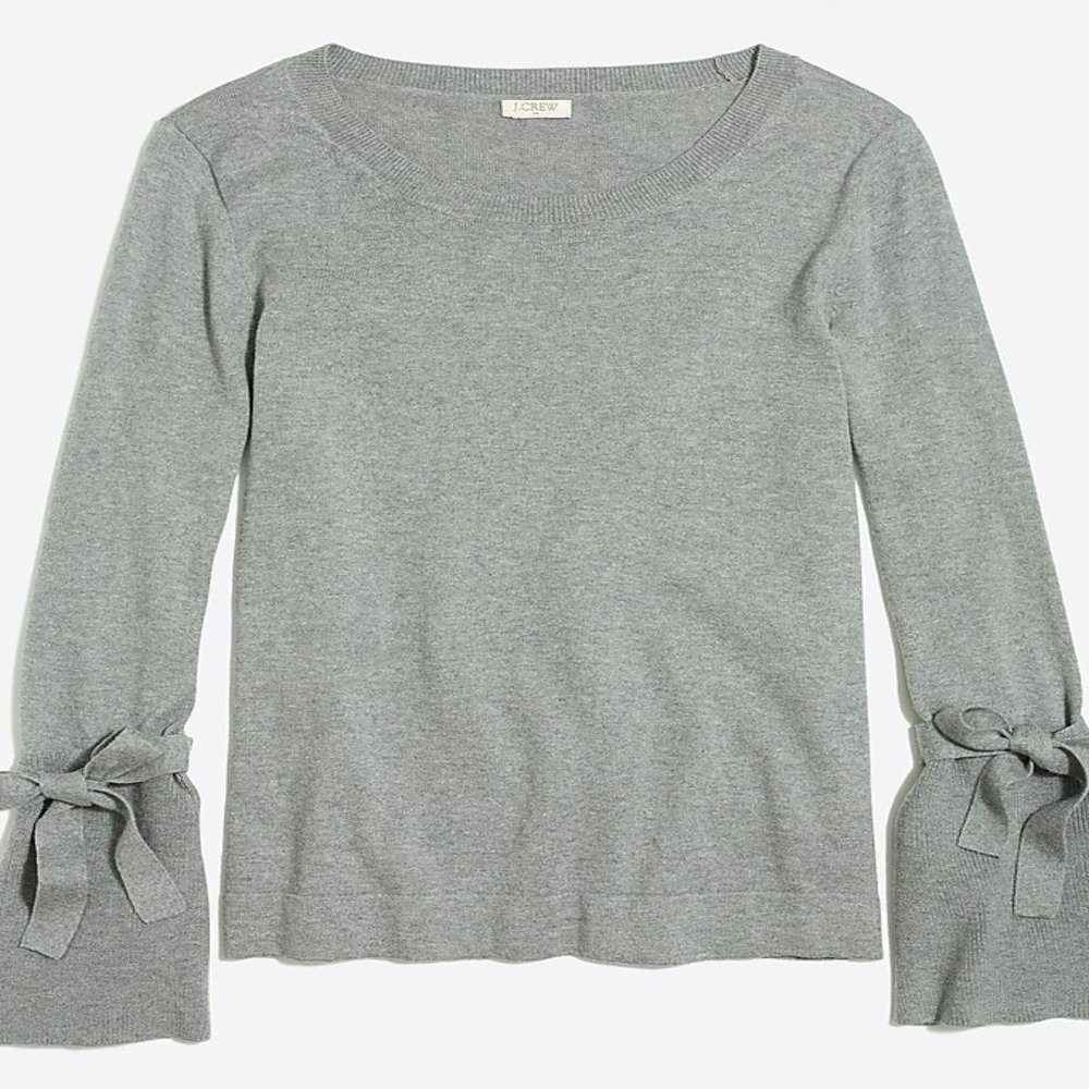 J. Crew Sweater XS Gray Tie Bell Sleeve Cotton Knit Pullover‎ Women's